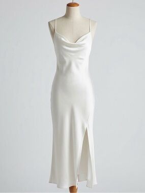 ASTR the Label Gaia Midi Dress Off White Ivory Cowl Neck Slit Backless M